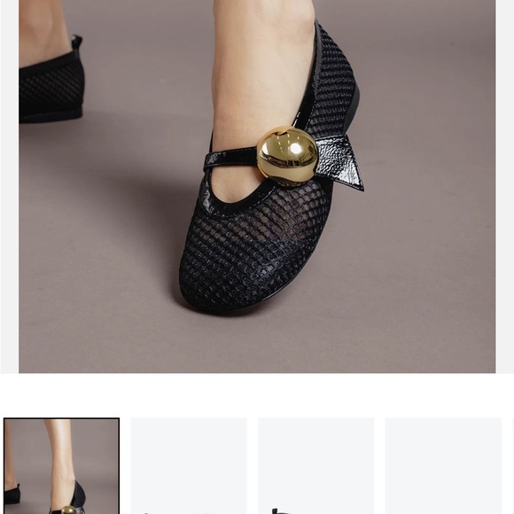 Vicenza Shoes - Chic Black Mesh Flats with Gold Accent